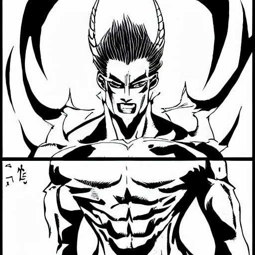 Prompt: gigachad demon, manga style, hyperdetailed