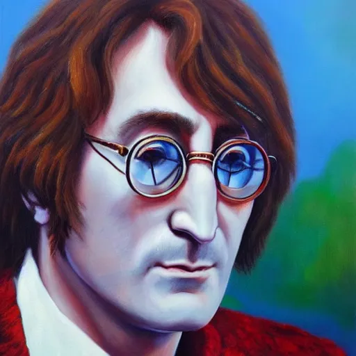 Image similar to A portrait of John Lennon, oil painting, majestic, detailed, high resolution