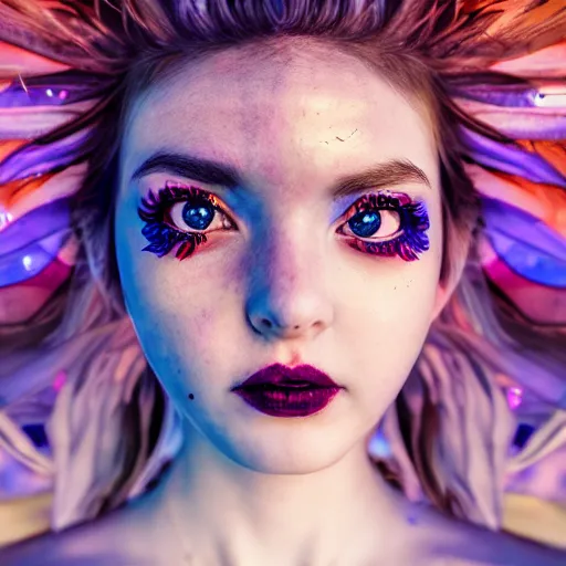 Image similar to prompt, bonkers beautiful angel full body beautiful, modelsociety, radiant skin, huge anime eyes, rtx on, perfect face, intricate, sony a 7 r iv, symmetric balance, polarizing filter, photolab, lightroom, 4 k, dolby vision, photography award