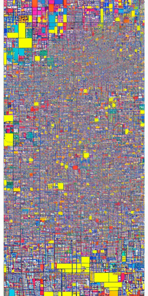 Prompt: maximalist map of world cities made of colorful squares by Piet Mondrian, hyper detailed, geometric