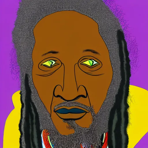 Image similar to portrait of alpha blondy by michael deforge, very detailed, 4 k