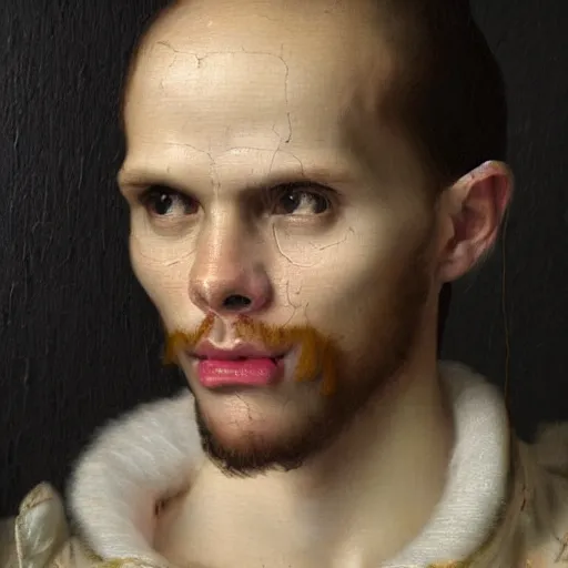 Image similar to A 17th century Baroque Painting of iDubbbz, grainy, realistic, hyperrealistic, very realistic, very very realistic, highly detailed, very detailed, extremely detailed, detailed, digital art, trending on artstation, detailed face, very detailed face, very detailed face, realism, HD Quality, 8k resolution, intricate details, body and head in frame, painting, oil painting, trending on deviantart, Baroque Painting