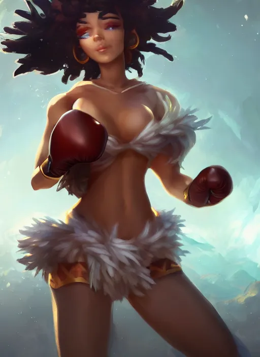 Prompt: taliyah, from league of legends, al natural, exhibant, boxing, in shape, hyper detailed, digital art, trending in artstation, cinematic lighting, studio quality, smooth render, unreal engine 5 rendered, octane rendered, art style by klimt and nixeu and ian sprigger and wlop and krenz cushart