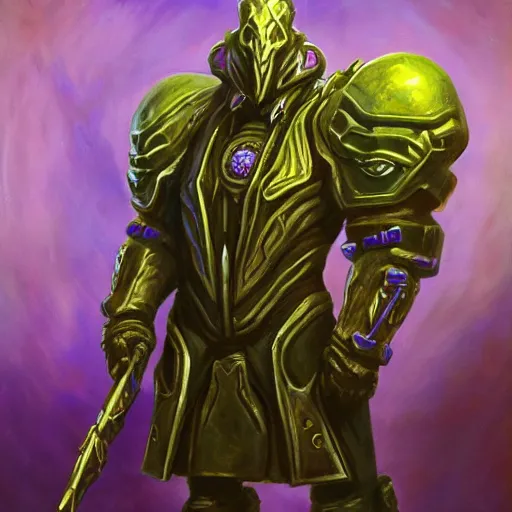 Image similar to full body portrait of a zerg overlord from star craft as the dictator of the los angeles lakers in full military garb, oil on canvas by william sidney mount, trending on artstation