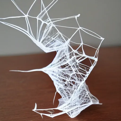 Prompt: origami dragon made of spider webs