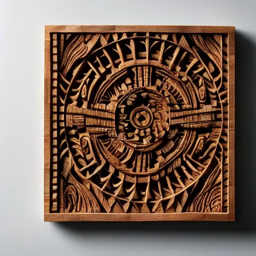 Image similar to intricate biotechnology carved from wood, photograph, studio lighting