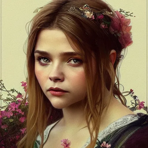 Prompt: beautiful lifelike award winning pencil illustration of chloe grace moretz trending on art station artgerm greg rutkowski alphonse mucha museum quality cinematic atmospheric