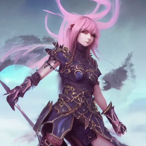 Prompt: character design, void arcanist cute female warrior, fantasy style clothing, anime key visual, official media, illustrated by wlop, extremely detailed, 8 k, trending on artstation, cinematic lighting, beautiful, mist, photorealistic, octane render, unreal engine, hyper detailed, volumetric lighting