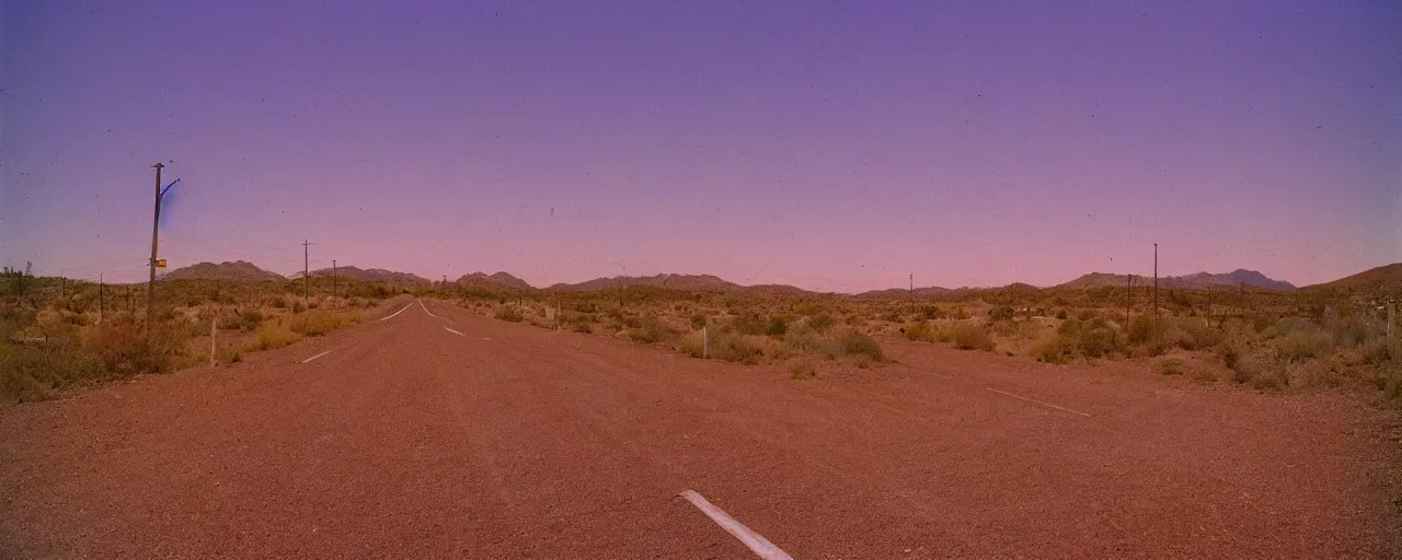 Image similar to spaghetti advertisement, highway 5 0, arizona, sunset, canon 2 0 mm, shallow depth of field, kodachrome, in the style of david hockney