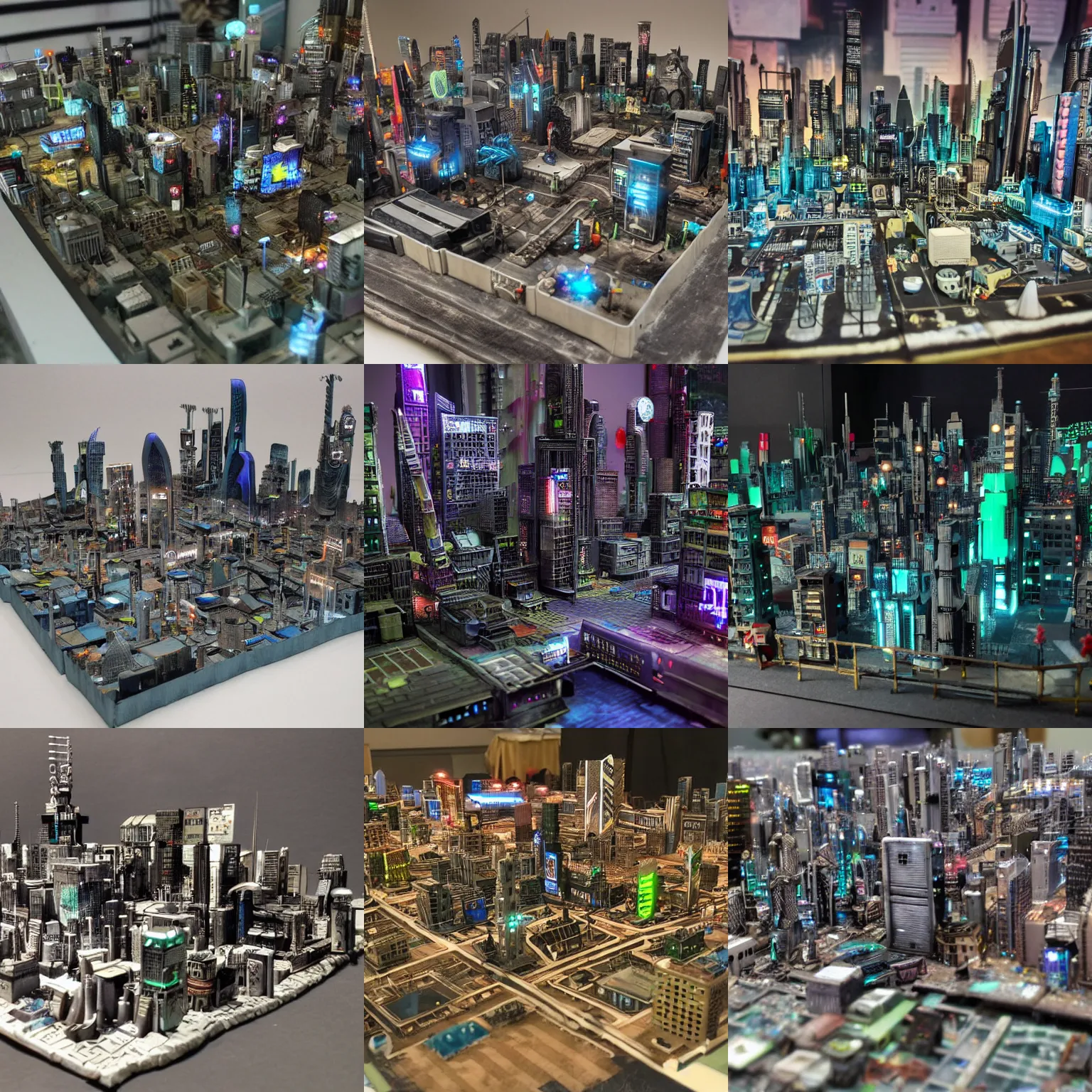 Prompt: miniature model of a cyberpunk city