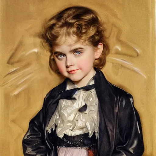 Prompt: mckenna grace in prey picture by j. c. leyendecker and peter paul rubens, asymmetrical, dark vibes, realistic painting, organic painting, matte painting, geometric shapes, hard edges, graffiti, street art : 2 by j. c. leyendecker and peter paul rubens : 4