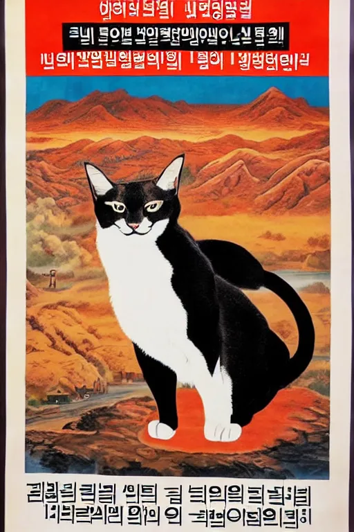 Prompt: north korean propaganda poster, caracal cat, big floppa, dictator, caracal as great ruler, leader, god emperor, fascist propaganda, ( ( human ) )