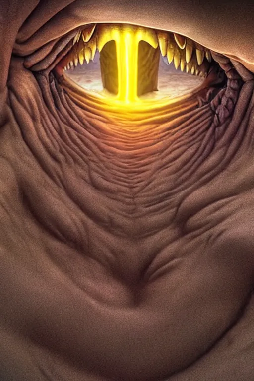 Image similar to hyperrealistic close - up monster! in dunes highly detailed concept art eric zener elson peter cinematic hard yellow lighting high angle hd 8 k sharp shallow depth of field, inspired by david paul cronenberg and zdzisław beksinski