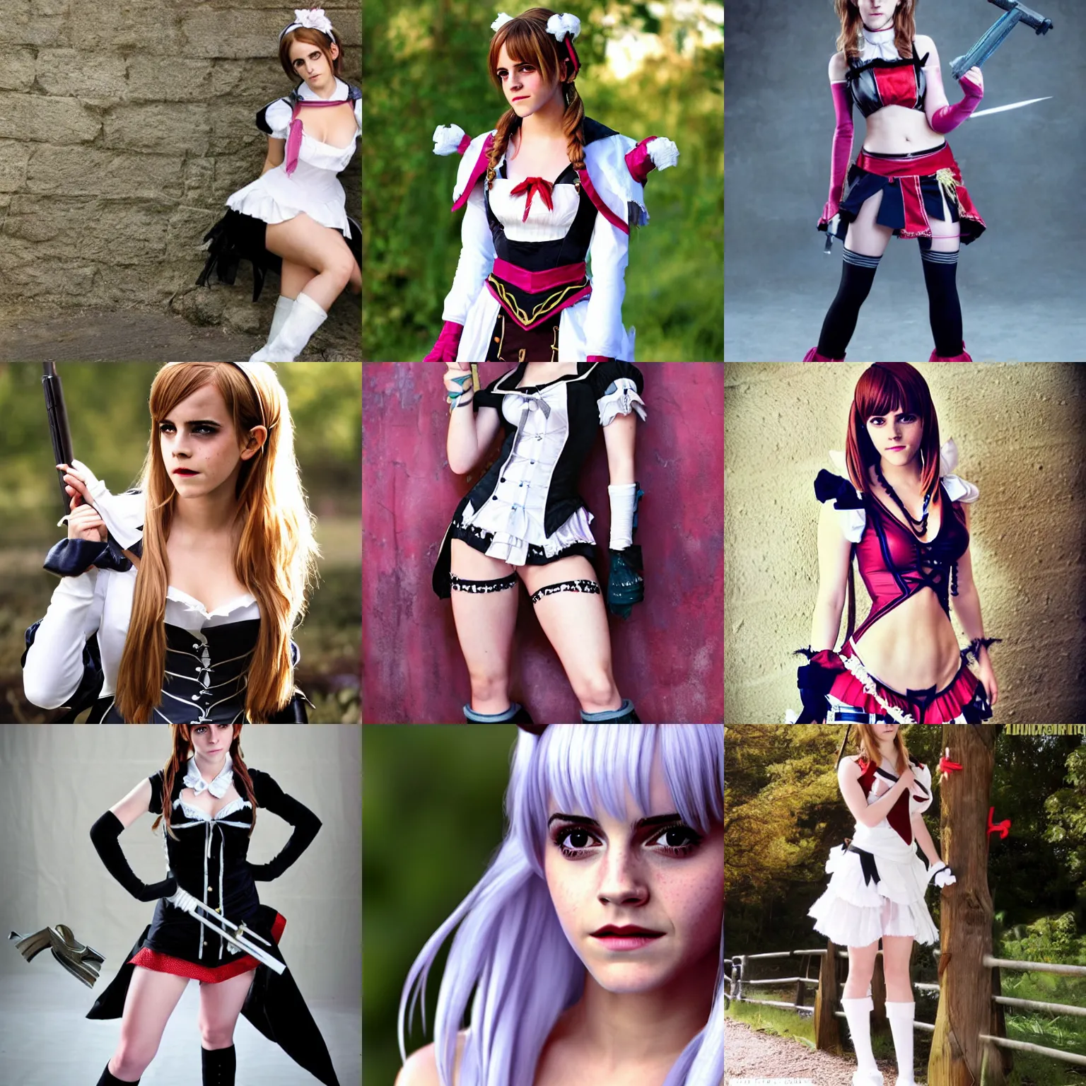 Prompt: Emma Watson in a cosplay photoshoot as Marie Rose from Dead or Alive