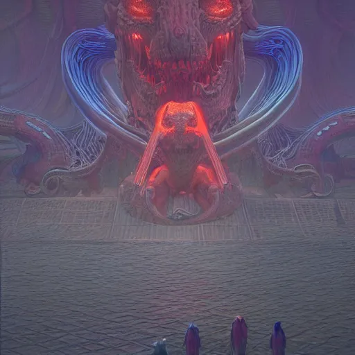 Image similar to dragon, neon, they are watching, RGB, glowing wires everywhere, pristine, by Edgar Maxence and Ross Tran, Zdzisław Beksiński, and Michael Whelan, distant, gustav dore, H.R. Giger, 8k, octane render