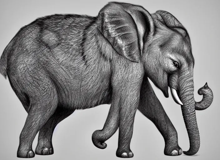 Image similar to a wolf merged with an elephant,!! photorealistic