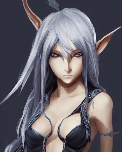 Image similar to elven dark elf girl, in the style of sumihei, tokyo ravens style, dynamic lighting, fantasy concept art, trending on art station, stunning visuals, ultra detailed