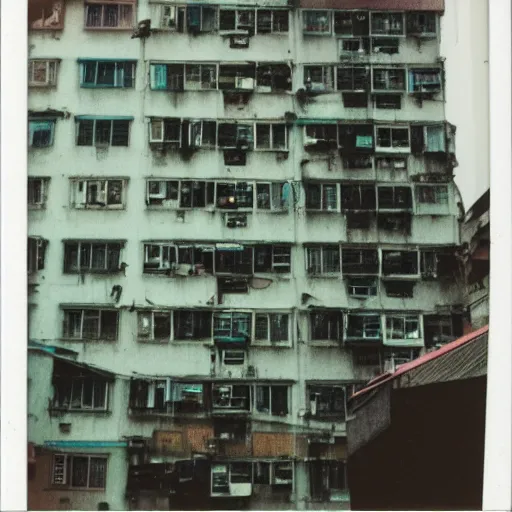 Prompt: polaroid of hong kong slums, apartments, A/C units