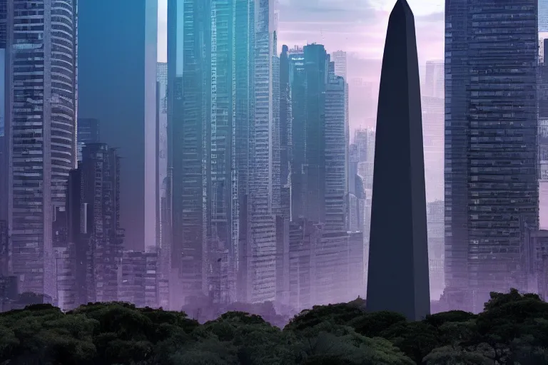 Image similar to buenos aires obelisk, cyberpunk, 4 k wallpaper