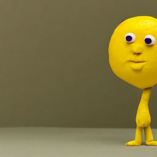 Prompt: a lemon character, made of clay, claymation