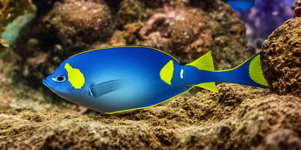 Image similar to low - angle medium shot of an steampunk ( tetrapod blue tang fish ) from the future on its first day of driver's ed learning to parallel park. 8 k, 4 k, hq, 3 d render, digital art, dramatic lighting, comedy, science fiction, hyper realistic, ultra detailed. style of arrival, fifth element.