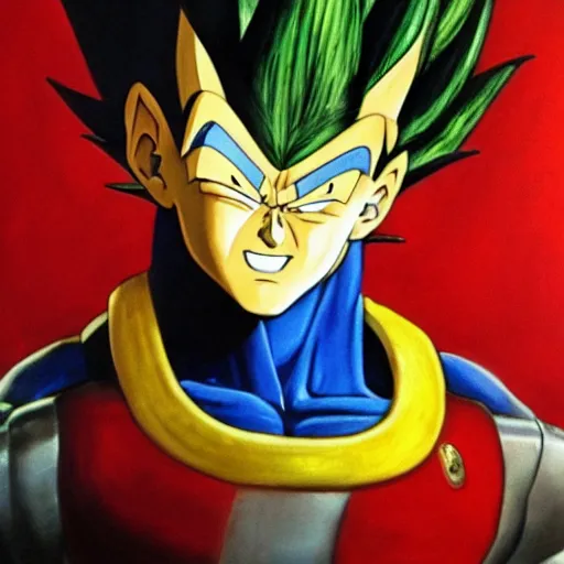 Image similar to an oil painting of a vegeta wearing a christmas hat drawn by frank frazetta, 3 d, cinematic 4 k wallpaper, 8 k, ultra detailed, high resolution, award - winning pencil drawing