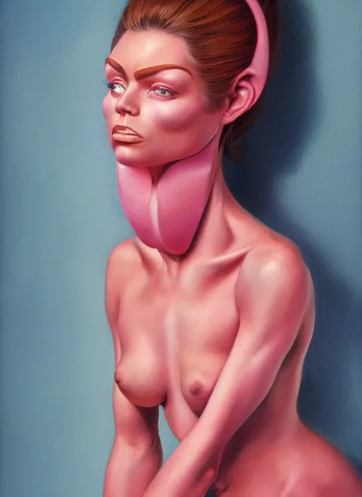 Prompt: a portrait of a pink cat hybrid human woman, art by boris vallejo and greg danton and denys tsiperko, detailed, hyperrealism, artstation