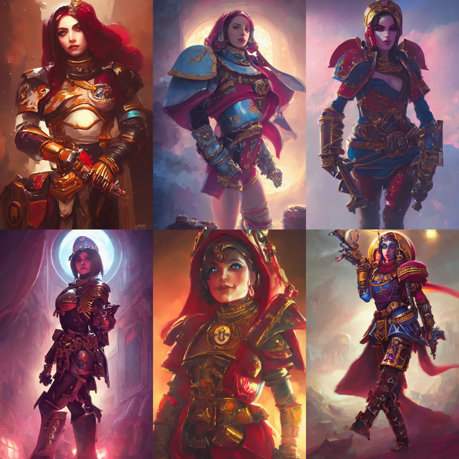 Prompt: a portrait of a cute young adepta sororitas, warhammer 4 0 k setting, vivid colors, soft lighting, atmospheric, cinematic, moody, in the style of artgerm and greg rutkowski, oil on canvas, 8 k