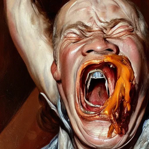 Image similar to high quality high detail painting of a man screaming in agony by lucian freud and michael hussar and jenny saville and francis bacon, hd, anxiety