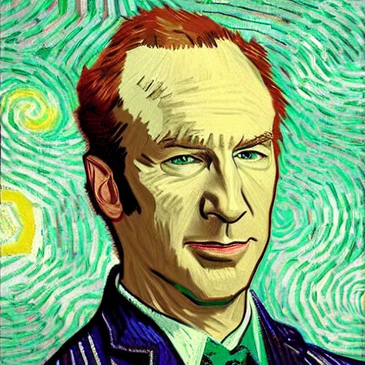 Image similar to a detailed portrait of bob odenkirk as saul goodman by van gogh