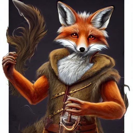 Image similar to An anthropomorphic fox wizard, highly detailed, extremely beautiful, DnD portrait