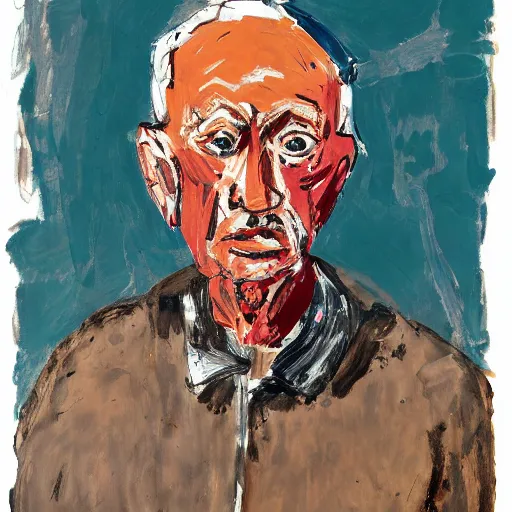 Image similar to painting of an old man staring at you, by georg baselitz