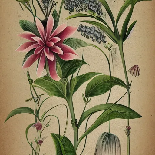 Prompt: vintage abstract botanical illustration, high detail, 4 k