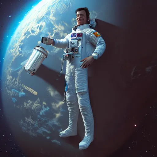 Image similar to hyperrealistic image of ace ventura pet detective astronaut, stunning 3 d render, inspired by istvan sandorfi & greg rutkowski & unreal engine, perfect symmetry, dim volumetric cinematic lighting, 8 k octane comprehensive render, extremely hyper - detailed, incredibly lifelike attributes, intricate, real flesh texture, masterpiece, artstation, stunning,