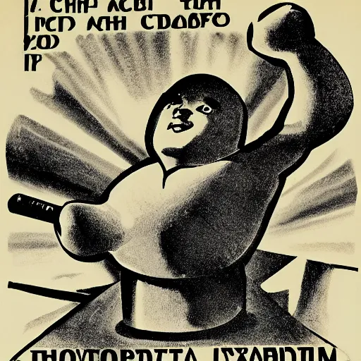 Image similar to one uncooked potato as soviet union communist propaganda poster