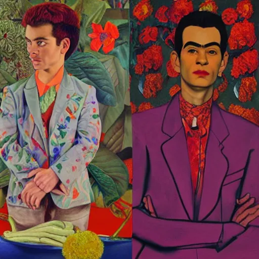 Image similar to detailed oil painting of matgot robbie in detail with flowers by james jean, by andy warhol, by frida kahlo