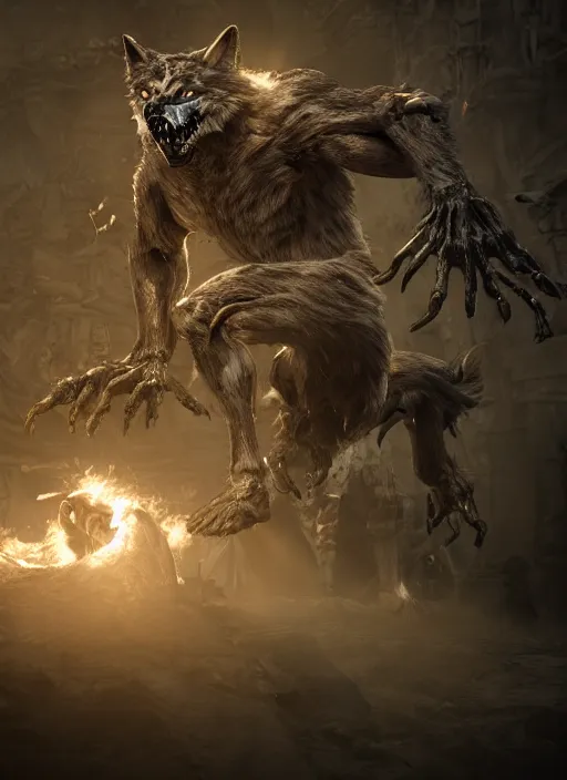 Prompt: werewolf fighting an endless army of skeletons, ultra detailed fantasy, dnd, rpg, game design concept art, behance hd, artstation, deviantart, global illumination ray tracing hdr render in unreal engine 5