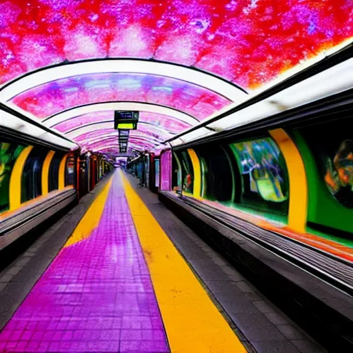 Prompt: subway on the platform, enter the void movie style, extremely realistic, psychedelic