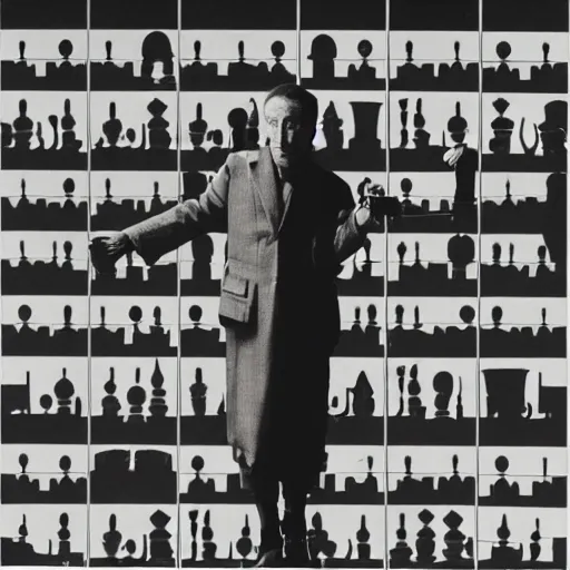 Image similar to a minimalist portrait of Marcel Duchamp holding computer cables and chess piece in the style of Alfredo Jaar, Richard Avedon, Irving Penn, Hito Steyerl, Akira Kurosawa, Shinya Tsukamoto, wide angle, monochrome, futuristic tetsuo