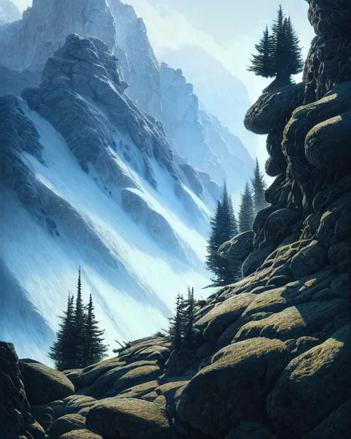 Image similar to optical illusions of the alpine ecosystem, diffuse lighting, fantasy, intricate, elegant, highly detailed, lifelike, photorealistic, digital painting, artstation, illustration, concept art, smooth, sharp focus, by greg rutkowski, chris tulloch mccabe, valentina remenar and asher duran,