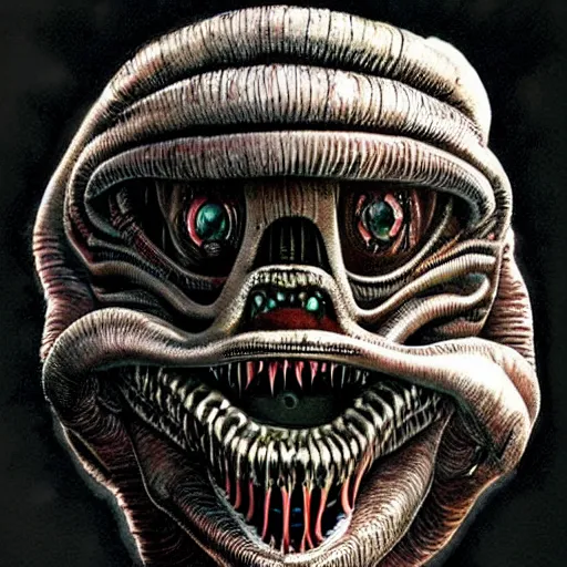 Image similar to alien trump, sharpt teeth, by h. r. giger, nightmare fuel, nightmarish, intricate, highly detailed, optical illusion, stranger things demogorgon