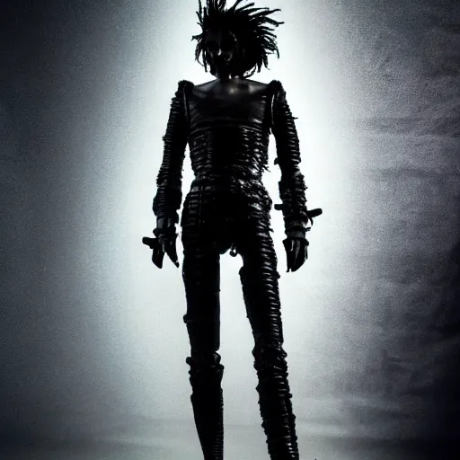 Image similar to full body pose, hyperrealistic photograph of edward scissorhands, dim volumetric lighting, 8 k, octane beautifully detailed render, extremely hyper detailed, intricate, epic composition, cinematic lighting, masterpiece, trending on artstation, very very detailed, stunning, hdr, smooth, sharp focus, high resolution, award, winning photo, dslr, 5 0 mm