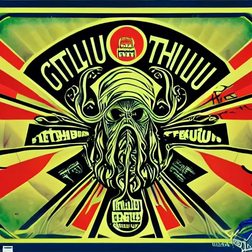 Image similar to Cthulhu as a modern day business man with a family and a drug and gambling addiction, psychedelic , 50s style infomercial , award winning , retro futuristic , Shepard fairey