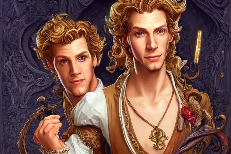 Image similar to Guybrush Threepwood, cute, fantasy, intricate, elegant, highly detailed, digital painting, 4k, HDR, concept art, smooth, sharp focus, illustration, art by artgerm and H R Giger and alphonse mucha