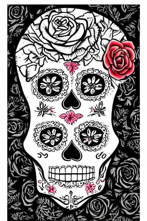 Image similar to Illustration of a sugar skull day of the dead girl, art by tim doyle