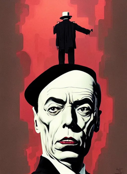 Prompt: poster artwork by Michael Whelan and Tomer Hanuka, Karol Bak Major Buster Keaton, angels, clean