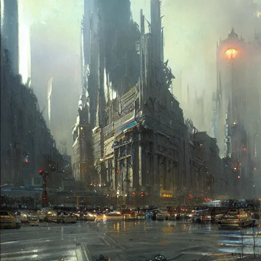 Image similar to detailed cinematic wide shot of grey metropolis, ultra realistic, spring light, painting by gaston bussiere, craig mullins, j. c. leyendecker