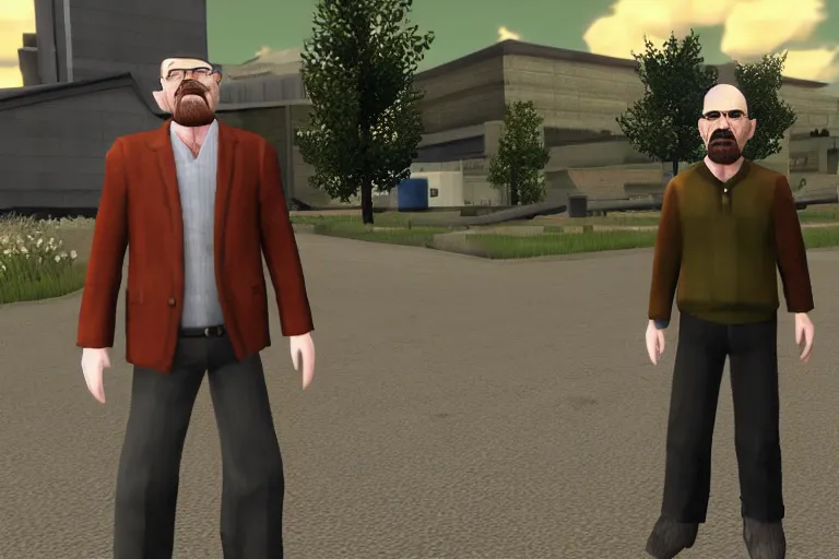 Image similar to Walter White as a character in the video game Garry's Mod,