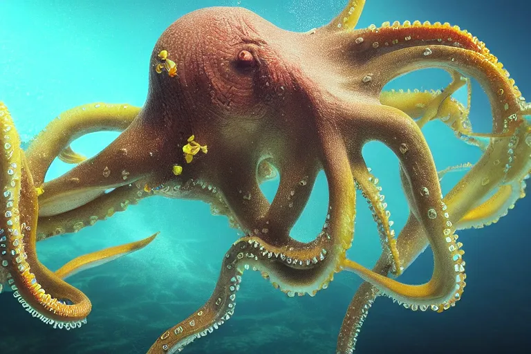 Prompt: underwater realistic hibrid jiraffe octopus, subsurface scattering, hd, 8 k, hdr