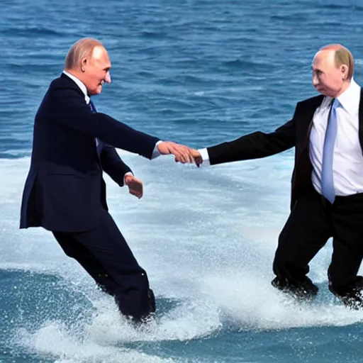 Prompt: biden and putin dancing on the ocean